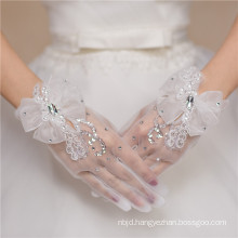 Fishnet white lace appliques bowknot high quality wedding lace gloves